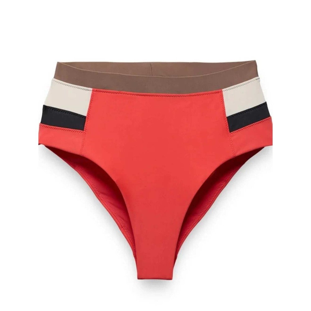 prAna Baja Bound High waisted Bikini Bottom Medium Rose Fire Colorblock NWT swim
